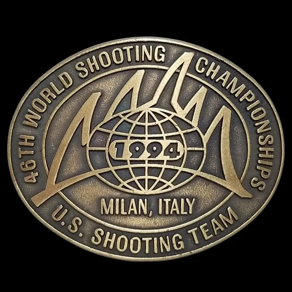 Vintage Belt Buckle 1994 46th World Shooting Championships Milan Italy U.S. Team